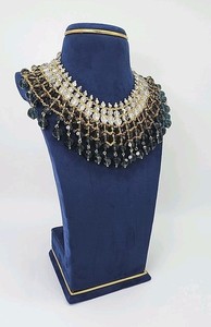 Authentic Kate Spade Necklace Graduated Bead Bib Silver Gray Navy Crystals 12K Gold Plated