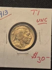 Beautiful Uncirculated 1913 Type 1 Buffalo Nickel.  Full Horn, Rugged Back