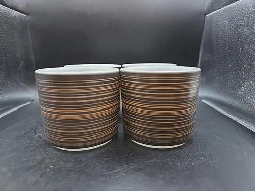 4 Vintage 1960s PYREX Terra Mug Cup Brown Striped 13 Ounce Retro