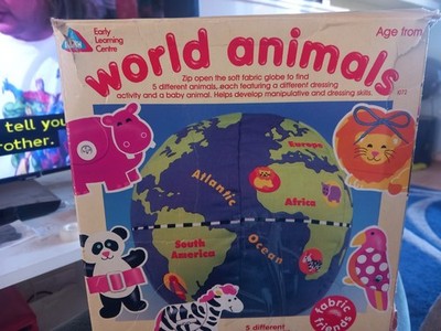 Vintage 1990 ELC Frühförderzentrum weicher Stoff Aktivität Globus Welt Tiere Set