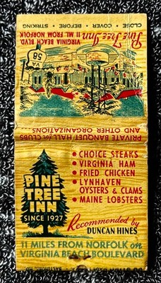 PINE TREE INN  HAUNTED & RACIST  Vintage FEATURE MATCHBOOK Virginia Beach MAP