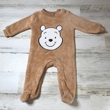 RARE HTF Disney Baby Winnie the Pooh Romper 0-3M Brown Full Face Plush Fleece