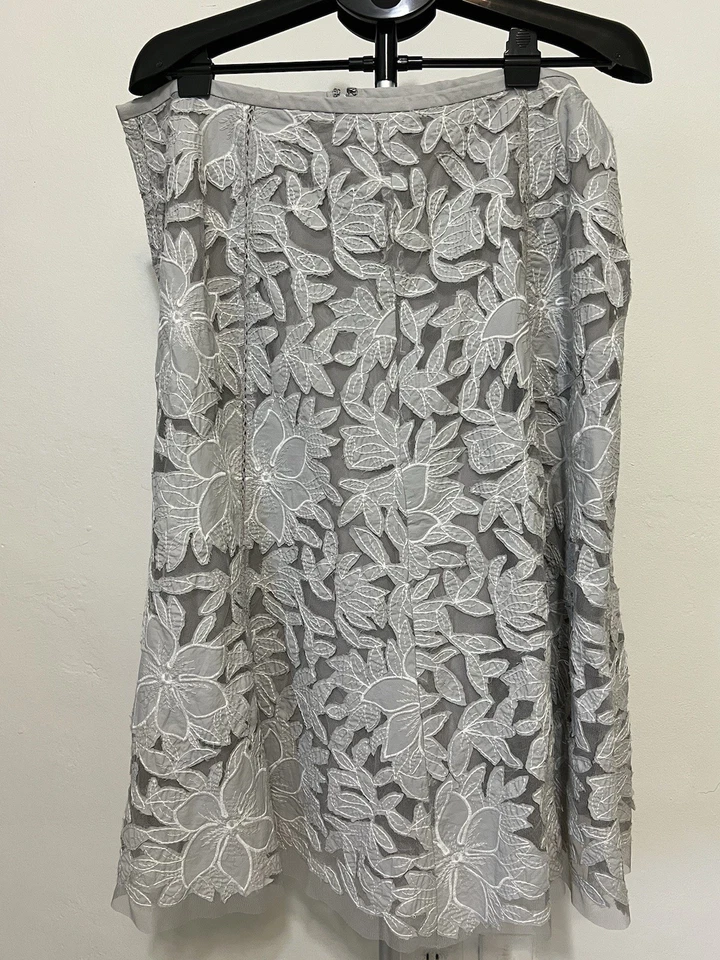 Peter Nygard юбка размер 8 серый белый вышитый тюль с подкладкой цветочный линия - Изображение 2 из 4