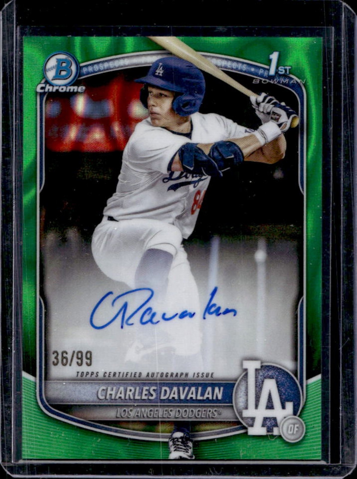 2025 Bowman Draft Charles Davalan Chrome Auto Green Lava Refractor 1st #/99