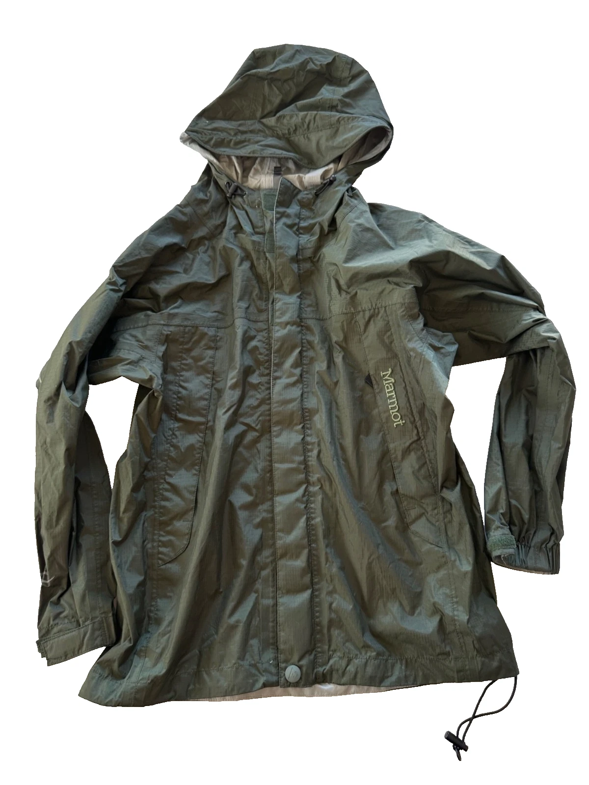 Marmot Youth M/8 PreCip Rain Jacket Hooded Green Nylon Lightweight