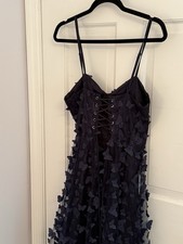 Lulus Time to Fly Navy Blue 3D Butterfly Lace-Up Midi Dress Size M
