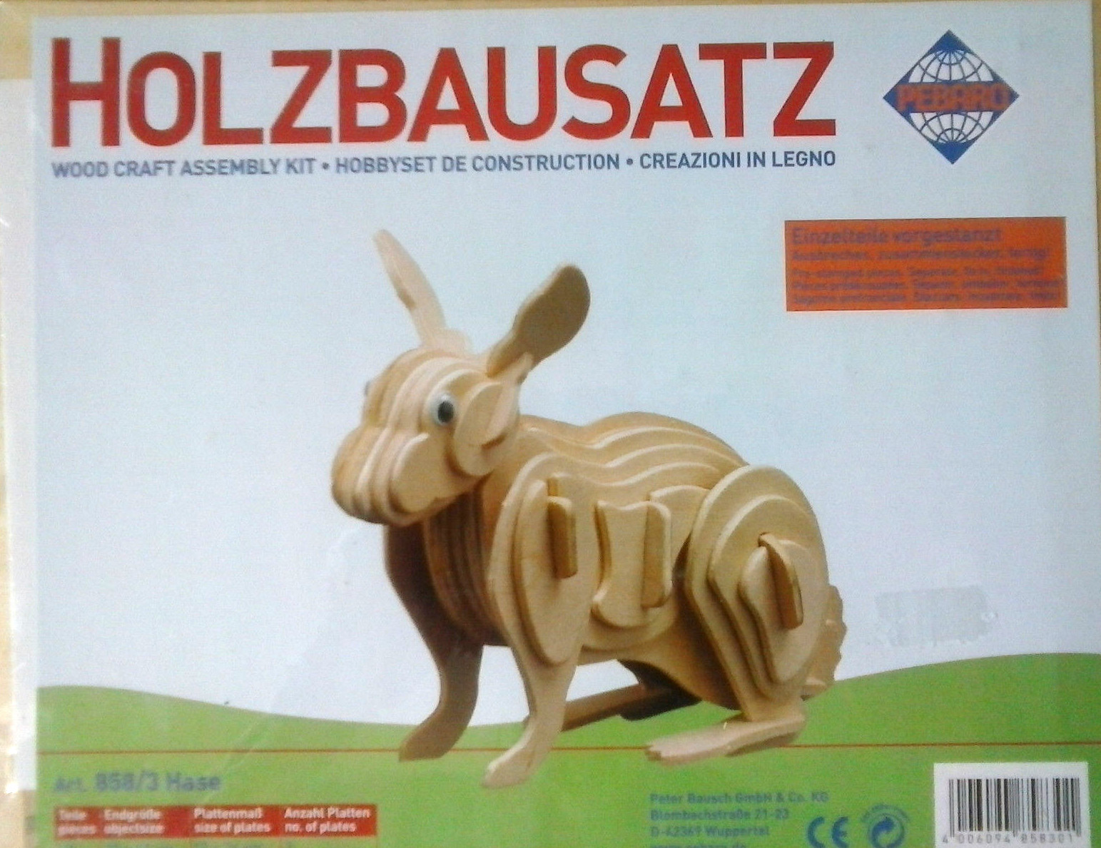 PEBARO HOLZ STECKSET HASE CONOGLIO BESTEHEND AUS 3 BRETTERN ART 858/3