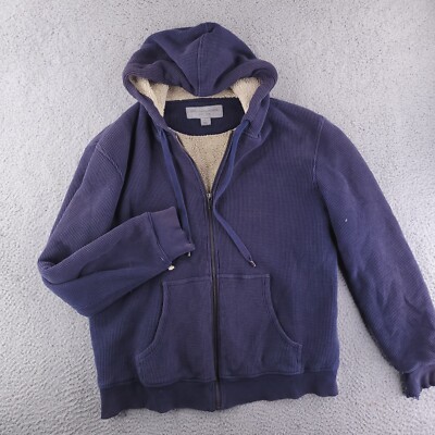Michael Kors Hoodie Mens Medium Blue Waffle thermal Sherpa Work Distressed 