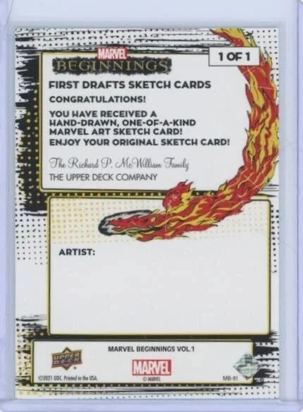 Marvel 2021 Upper Deck Beginnings Artist Sketch Card Blank 1/1 C8 - Image 2 of 2
