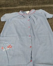 Vtg SMART TIME Womens small blue tea Robe Housecoat Snap Closure Cotton