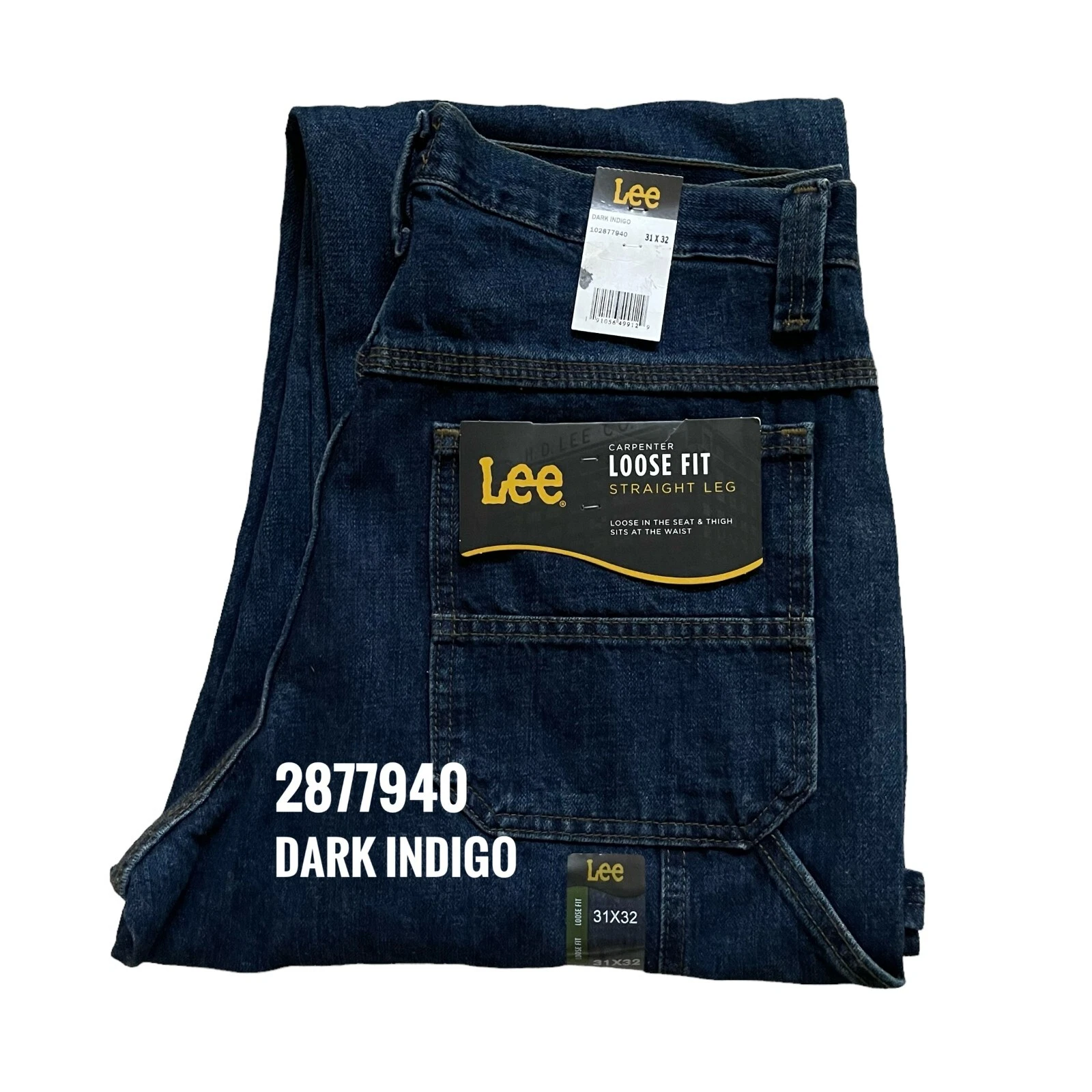 Lee Men's Straight Leg Loose Fit Cargo Carpenter 100% Cotton Denim Jeans 2877940