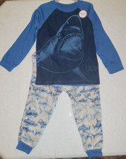 Boy's Wonder Nation Blue Shark Fish 2 Pc Pajama Sleep Set