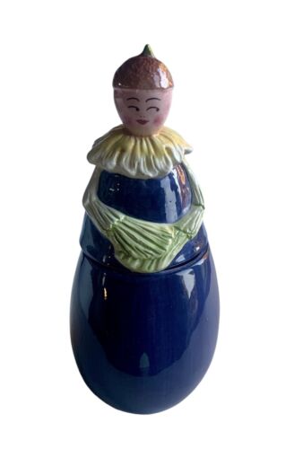 Vtg NIEMAN MARCUS Majolica EGGPLANT ๐ Canister COOKIE JAR Kitschy ITALY 9x3โ