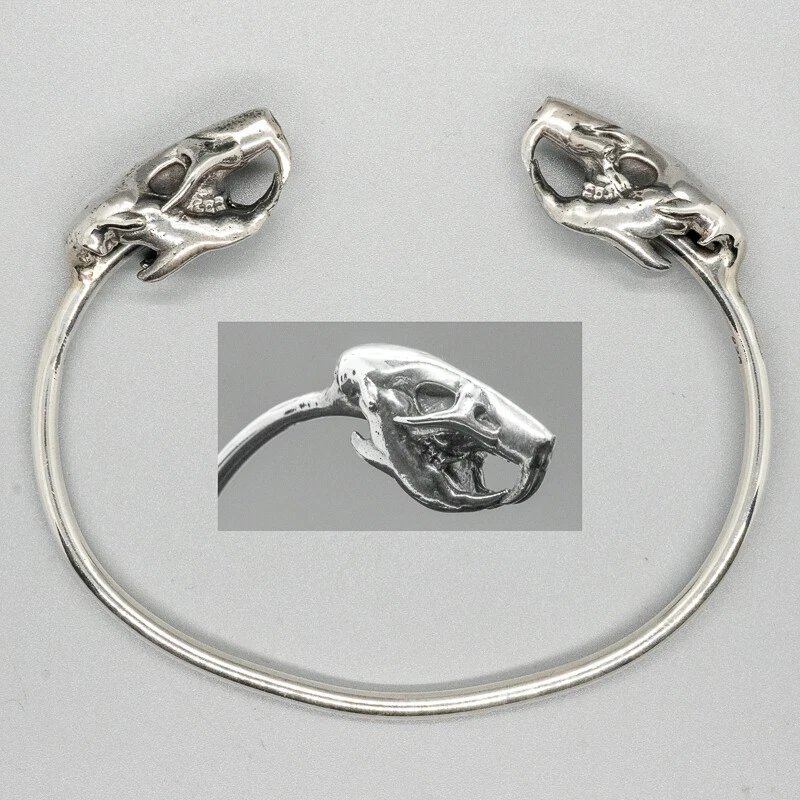 Rat Skull 925 silver bangle torc torque biker celtic viking oath ring