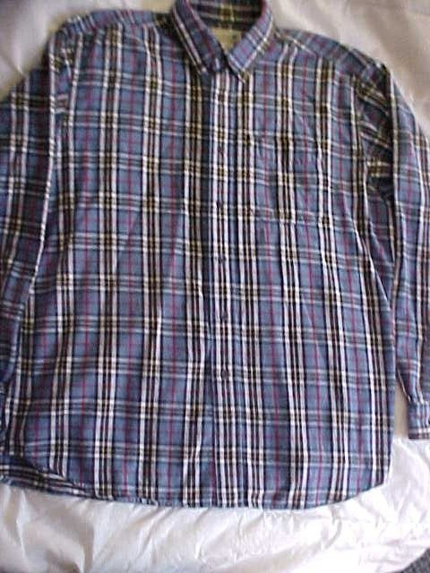 LL Bean Button Shirt Adult Large Bright Blue Red White Flannel Long Sleeve Mens