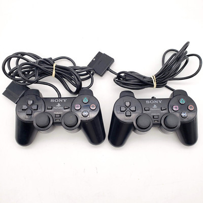 Lot Of 2 PlayStation 2 PS2 Official OEM Black DualShock 2 Controllers SCPH-10010