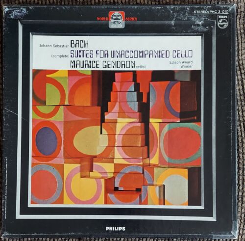 MAURICE GENDRON BACH SUITES FOR UNACCOMPANIED CELLO PHILIPS PHC 3-010 3 LP BOX - Picture 1 of 7