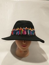Vintage Bollman 100%-Wool Felt Hat Black W/24 Guatemalan Worry Dolls Made in USA