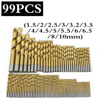 13/50/99pcs Titanium Coated Drill Bits HSS High Speed Steel Drill Bits ...