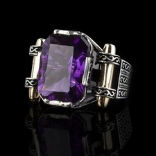 925 Sterling Silver Turkish Jewelry Amethyst Stone Men's Ring All Size 993