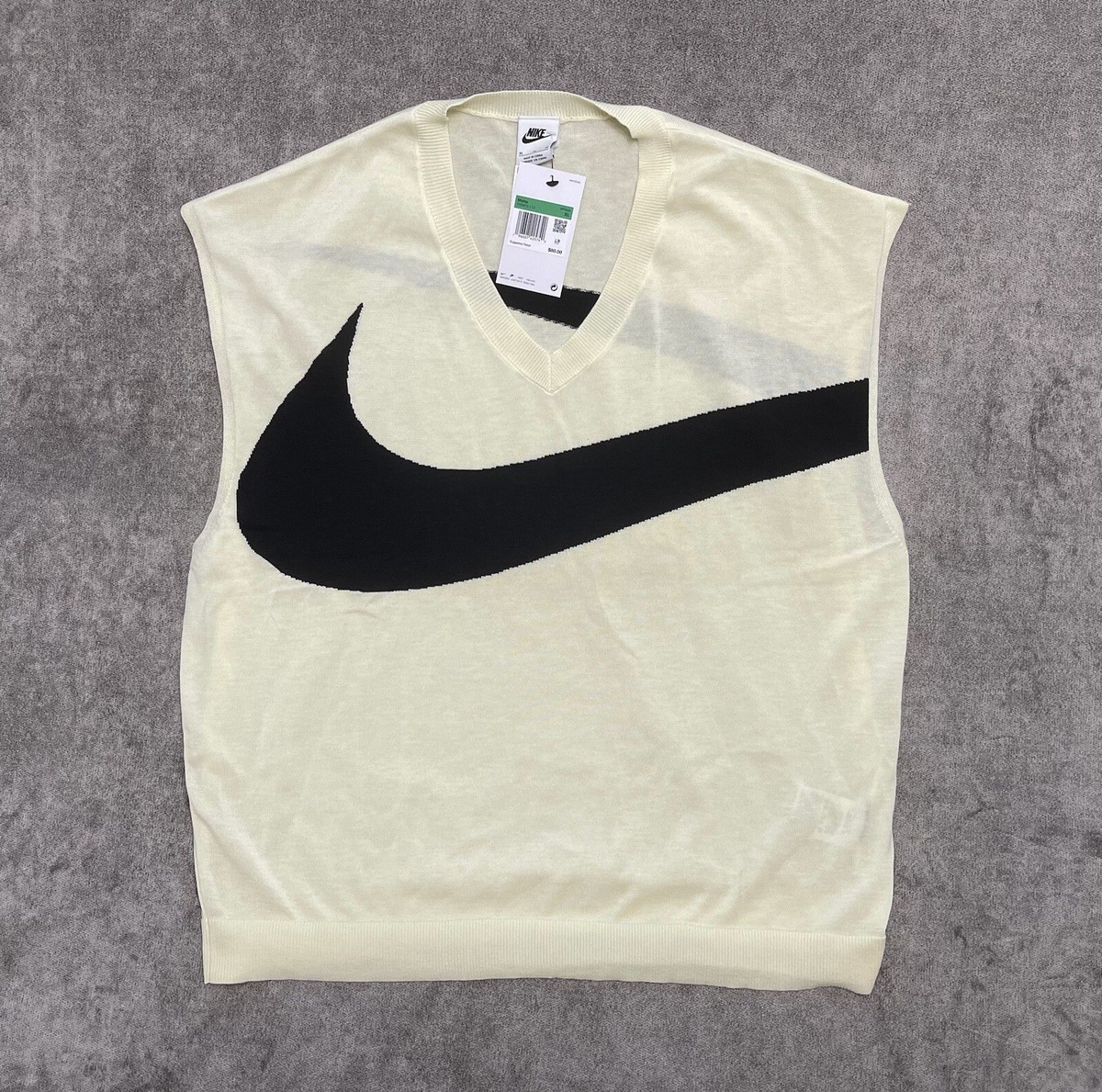Nike Golf V-Neck Knit Sweater Vest Cream / Black Swoosh Men's XL