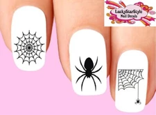 Waterslide Nail Decals Art Set of 20 - Halloween Black Spider Web Assorted