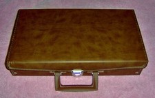 VINTAGE-1980's-"BROWN VINYL CASSETTE TAPE CARRYING CASE"-15" x 8.5" x 3.5"-C7/8