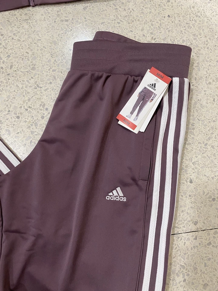 NWT ADIDAS WOMENS 2 PIECE TRACK SET JACKET AND SWEATPANTS PURPLE 3 STRIPE SZ L - Image 3 of 4