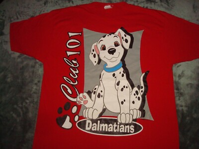 VTG 90s 101 DALMATIANS CLUB T SHIRT DISNEY MOVIE RED JERRY LEIGH