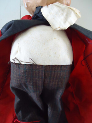 Marionnette de Guignol ancienne : Femme en Papier mâché avec chignon blond - France