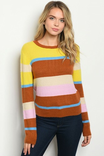 NEW Yellow Brown Blue Pink Beige Multi Strip Striped Sweater pick S M L |  eBay
