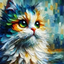 Luminous Portrait of a Cat in Vivid Hues (Digital Image)