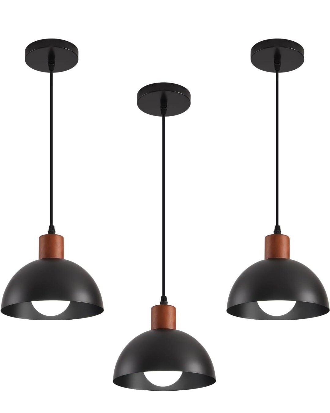 Pendant Lights Kitchen Island, 3 Pack Black Modern Pendant Light Fixtures, Wood