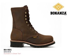 Men's Work Boots Brown 9" Logger Oiled Leather WP BONANZA 901 Size 5-13 (D, M)