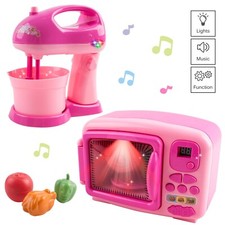 Toy Microwave and Mixing Blender Children's Kitchen Pretend Play Playset Battery