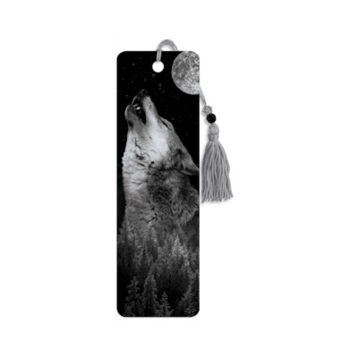 Premier Bookmark Tassel Wolf Howling Moon Trees Black White
