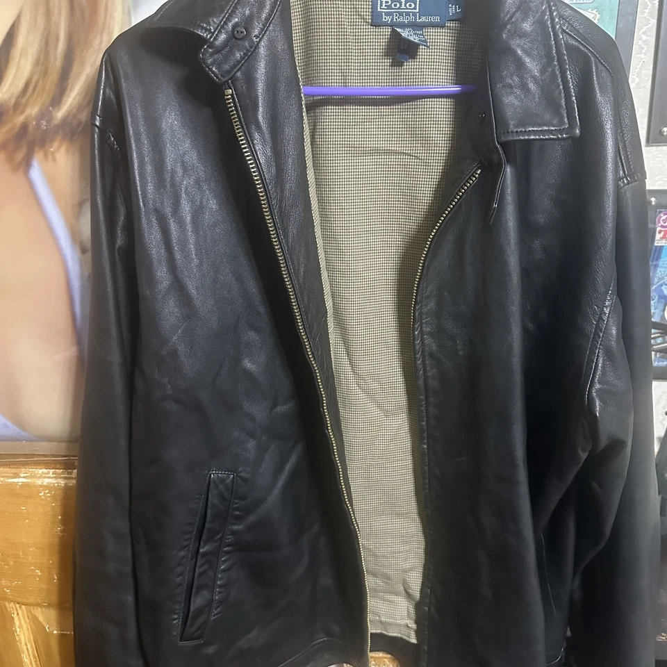 Chaqueta Polo Ralph Lauren Vintage Cuero Negra Poni Negra Grande Foto 3 de 4