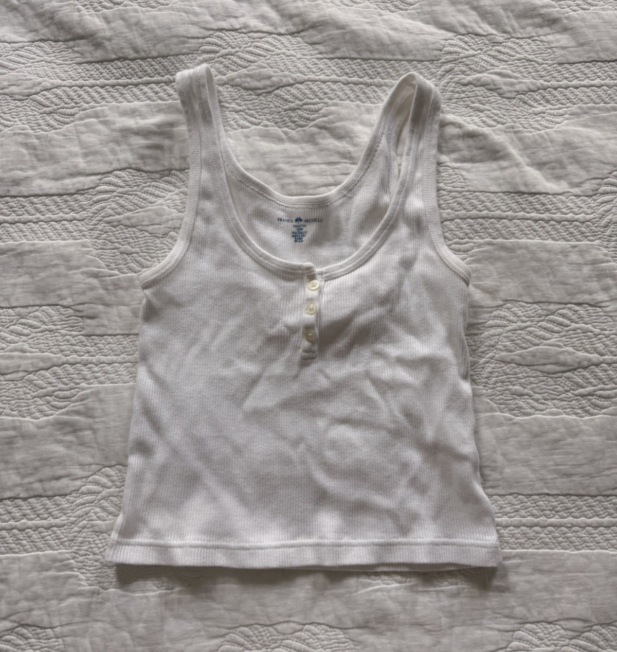 Brandy Melville White Ribbed Knit Cotton Button Scoop Neck Tank Top One Size