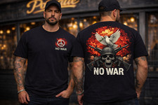 No War Peace Dove Skull Graphic T-Shirt Unisex Cotton Tee Front Back Print