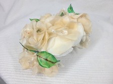Vtg 50s White Rose Hat Painted Leaves Pinup Retro Bridal Millinary Floral