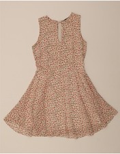 VINTAGE Womens Sleeveless A-Line Dress UK 12 Medium White Floral DE81