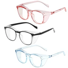 3 Pack Safety Glasses, Comfortable Stylish Anti Fog Pink Black Blue Safety Go...