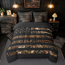 American Flag 7 Pieces Bedding Set, Queen Brown Camouflage Botancial All Season,