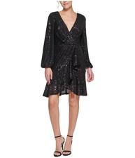 Eliza J Womens Faux Wrap Dress, Black, 4