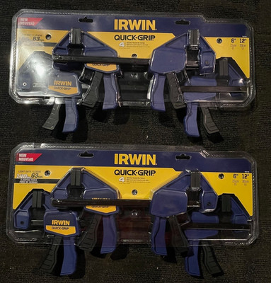 (2) IRWIN (1964748) 4 PACK QUICK GRIP 6'' and 12'' MINI ONE HANDED BAR CLAMP 140LB