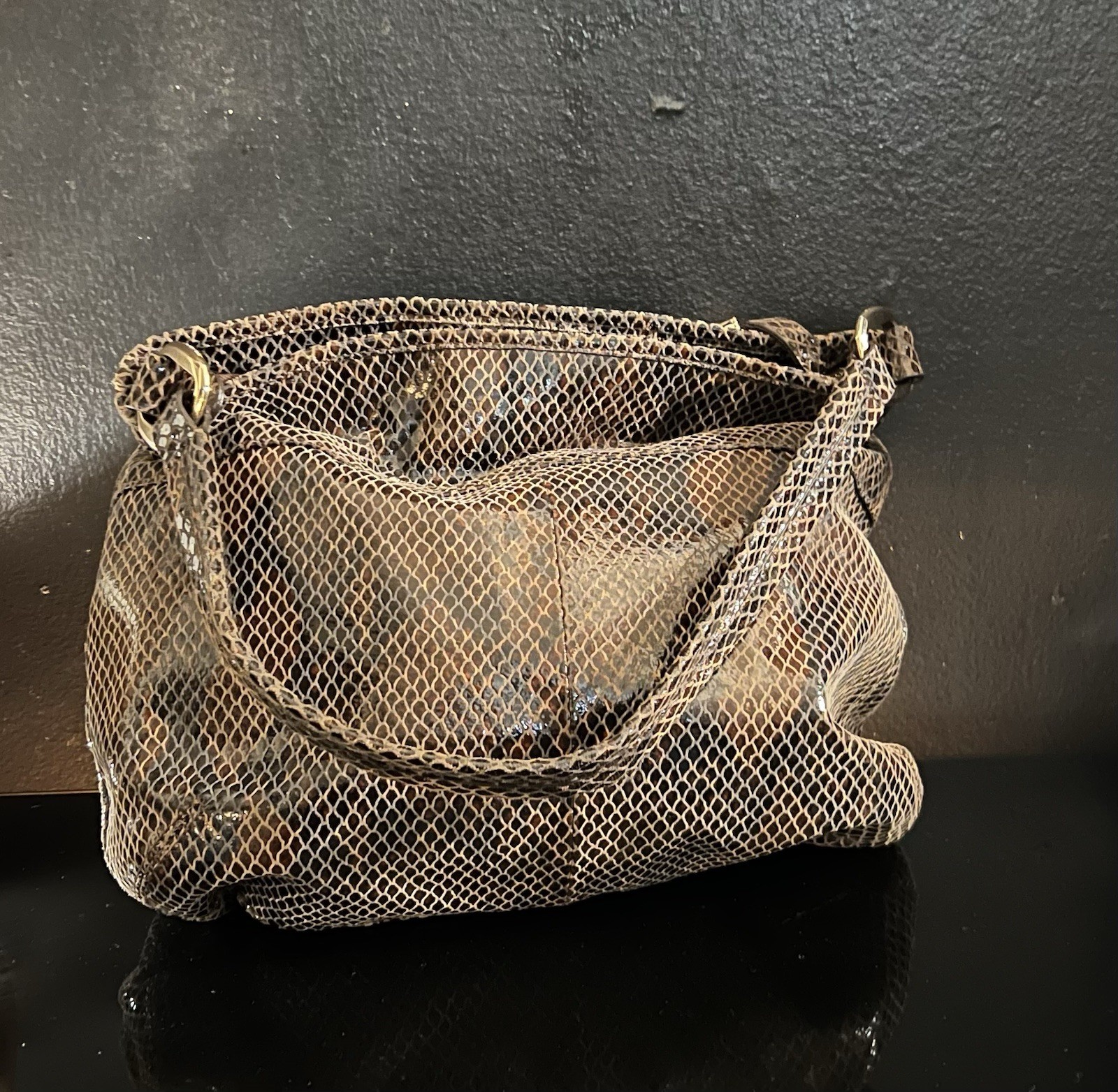 Vintage B. Makowsky Python Printed Leather Bag Br… - image 9