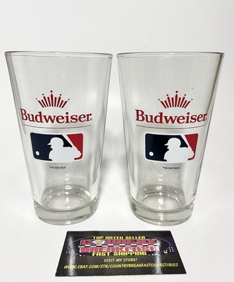 Budweiser King Of Beers MLB Baseball 16 Oz Pint Beer Glasses Set Of Two (2) New!