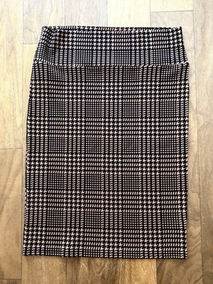 LULAROE CASSIE Pencil Skirt Brown Black Houndstooth Plaid Unicorn Large