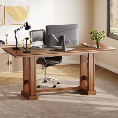 Modern 70'' Dark Walnut Executive Desk - Sturdy Home Office Workstation