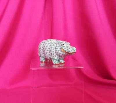 Herend Porzellan Figur Ungarn Fishnet Nilpferd Figurine Fischnetz Muster